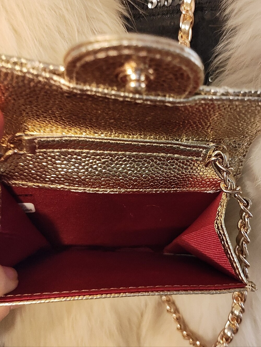 Gold Quilted Mini Crossbody Wallet With Luxury Logo Detail - Picture 5 of 9